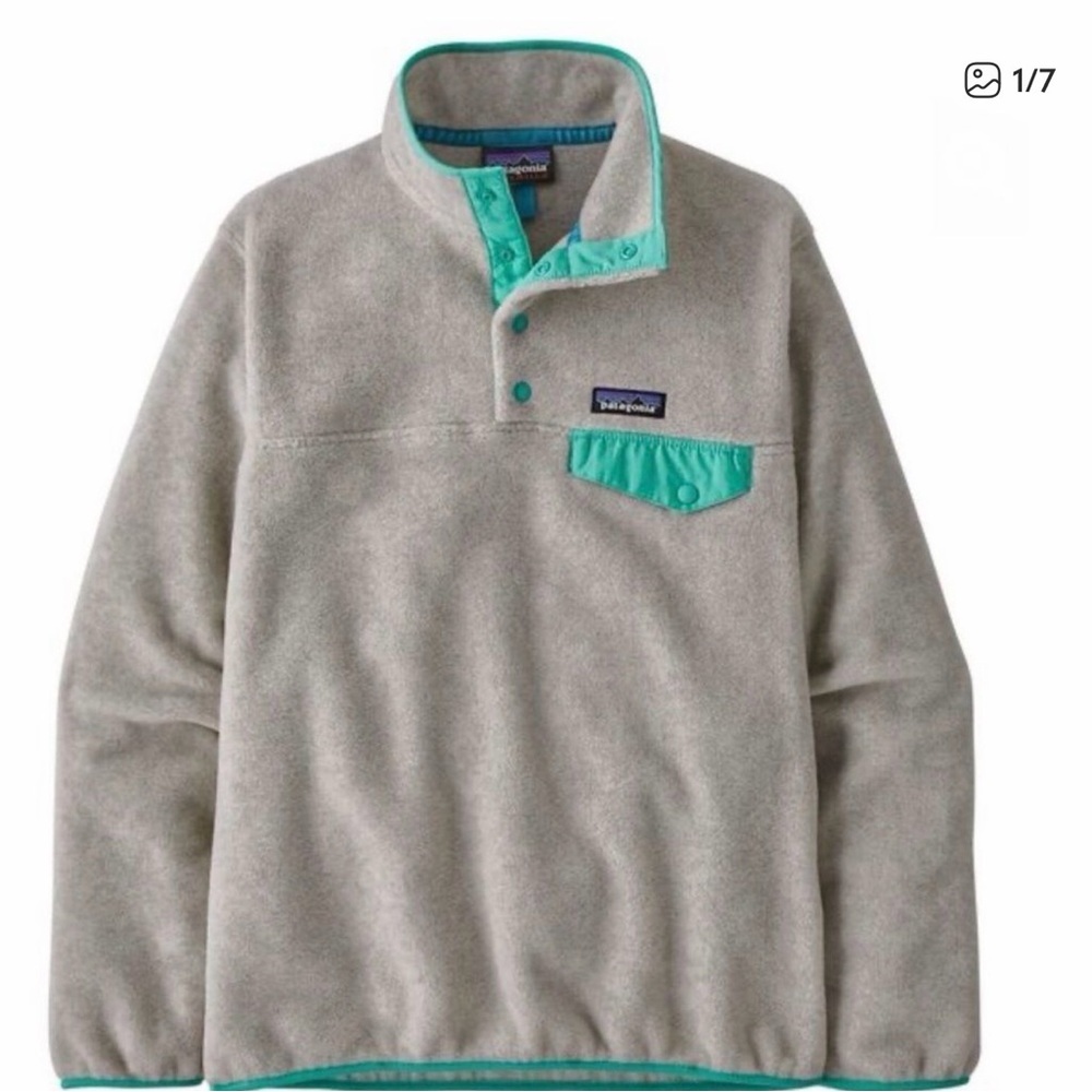 Patagonia light weight synchilla snap-T Pullover Oatmeal Teal Women’s MEDIUM